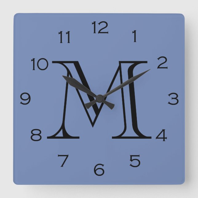 Monogram Black Numbers On Blue wccn Square Wall Clock (Front)