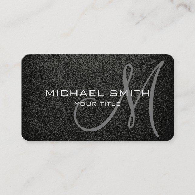 Monogram Black olive Leather Look Business Card (Front)
