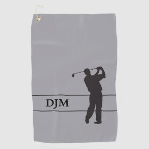 Monogram Black on Gray Silhouette Golfer Golf Towel