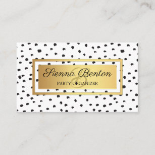 Monogram black on white polka dots business card