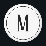Monogram Black on White Round Magnet<br><div class="desc">A round magnet with a black monogram on a white background. Customise the magnet with your own initial or initials, colours, among other options.</div>