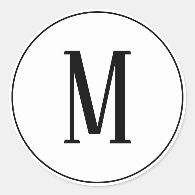 Monogram Black on White Round Sticker (Front)