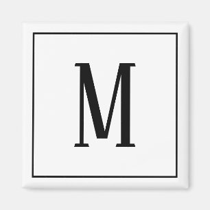 Monogram Black on White Square Magnet