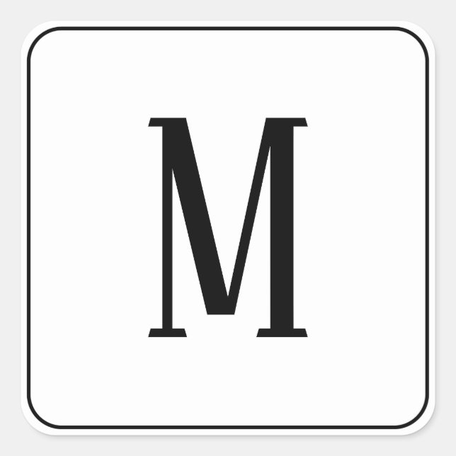 Monogram Black on White Square Sticker (Front)