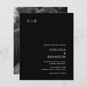 Monogram Black Photo Budget Wedding Invitation