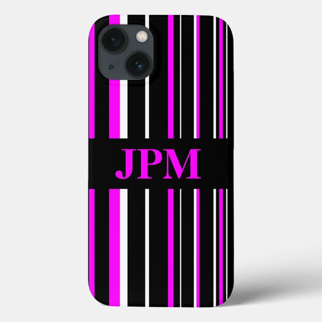 Monogram Black, Pink Barcode Stripe Case-Mate iPhone Case (Back)