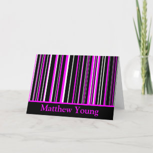 Monogram Black/Pink/White Striped Note Card