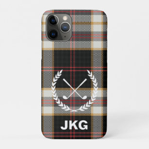 Monogram Black Plaid Golf Clubs Laurel Wreath Case-Mate iPhone Case