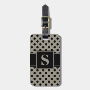 Monogram Black Polka Dots on Aluminium Silver Grey Luggage Tag