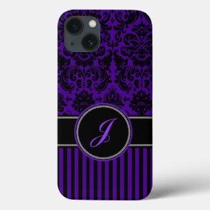 Monogram Black, Purple Damask Stripe iPad Air Case