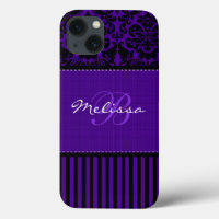 Monogram Black, Purple Damask Stripe iPad Air Case