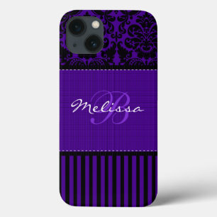 Monogram Black, Purple Damask Stripe iPad Air Case