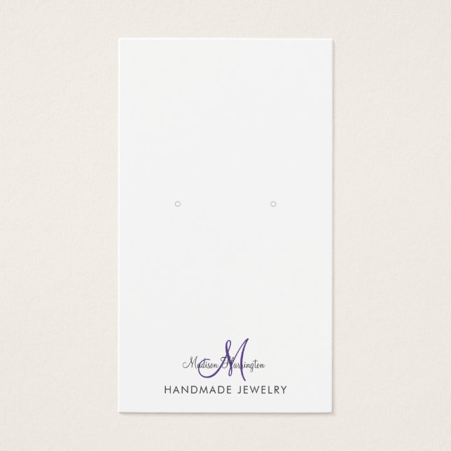 Monogram Black Purple Violet Earring Display Card (Front)