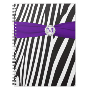 Monogram Black Purple White Zebra Striped Notebook
