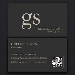 Monogram Black QR Code Professional Business Card