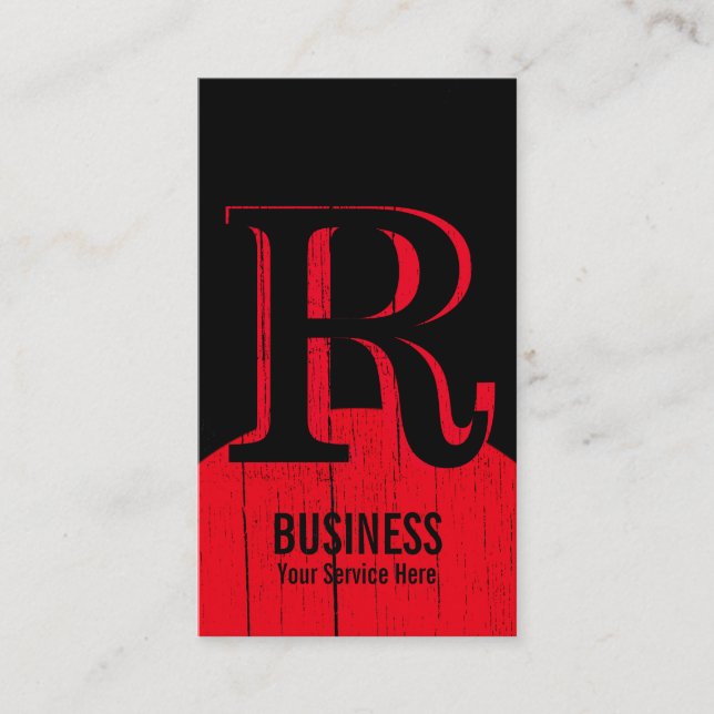 Monogram Black & Red Business Card (Front)