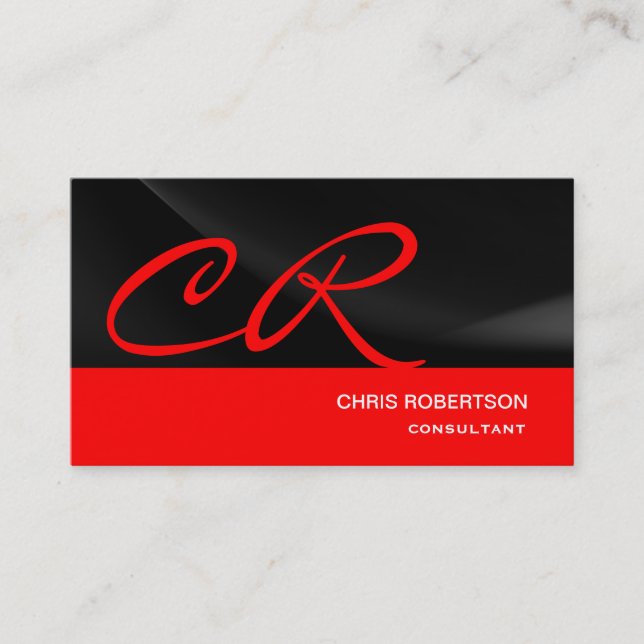 Monogram Black Red Consultant Business Card (Front)