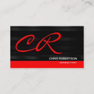 Monogram Black Red Consultant Business Card