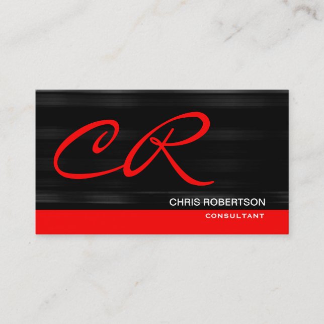 Monogram Black Red Consultant Business Card (Front)