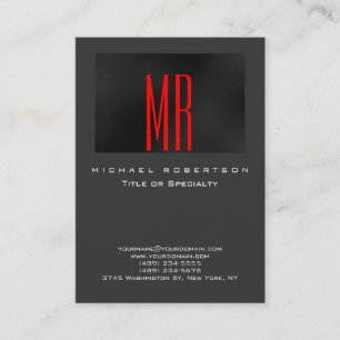 Monogram Black Red Grey Chubby Business Card