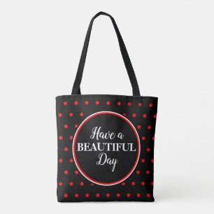 Monogram Black Red Polka Dots Quote Tote Bag