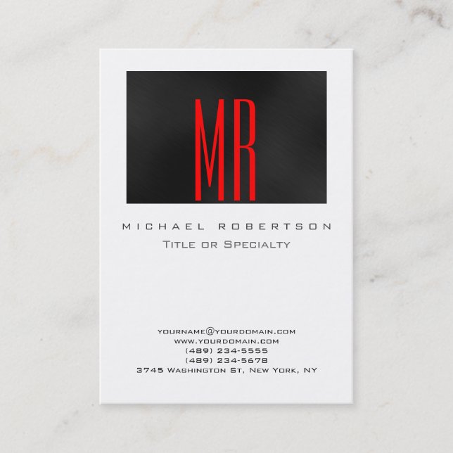 Monogram Black Red White Chubby Business Card (Front)