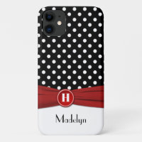 Monogram Black Red White Polka Dot iPhone 11 case