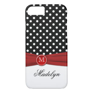 Monogram Black Red White Polka Dot iPhone 7 Case