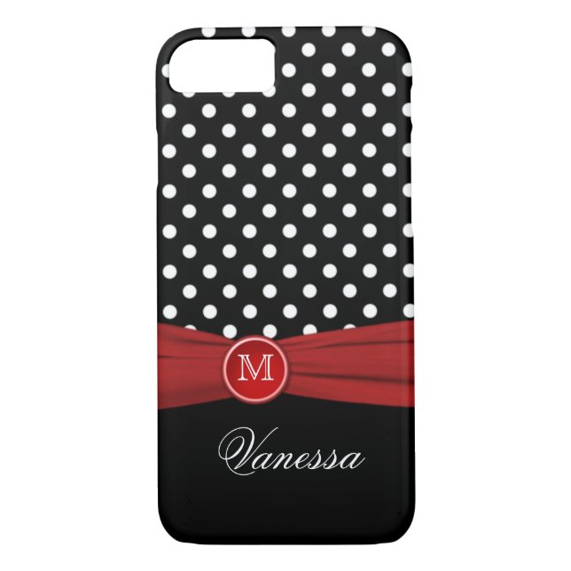 Monogram Black Red White Polka Dot iPhone 7 Case (Back)