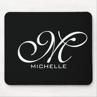 Monogram Black Script Personalised Mouse Pad