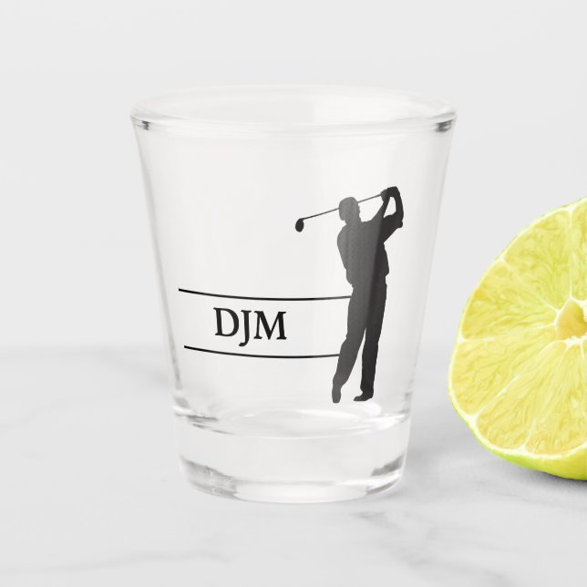 Monogram Black Silhouette Golfer Monogram Shot Glass (Front)
