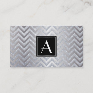 Monogram Black/Silver Box Chevron Glitter Business Card