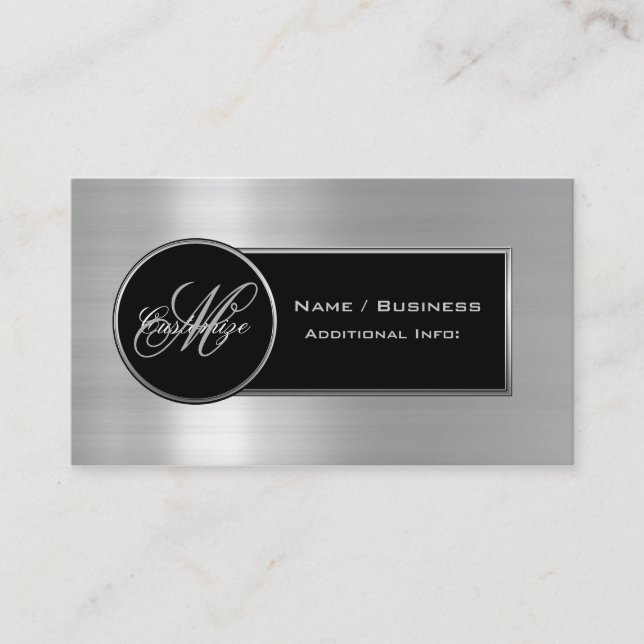 Monogram Black & Silver Business Card 2 (Front)