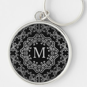 Monogram Black & Silver Filigree Motif Key Chain