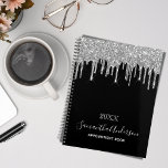 Monogram black silver glitter drips chic 2024 planner<br><div class="desc">A chic black background with trendy faux silver glitter drips, paint dripping look. Personalise and add a year, name and a title. The name is written with a modern hand lettered style script with swashes. Perfect for school, work or organising your personal/family life. To keep the swashes only delete the...</div>