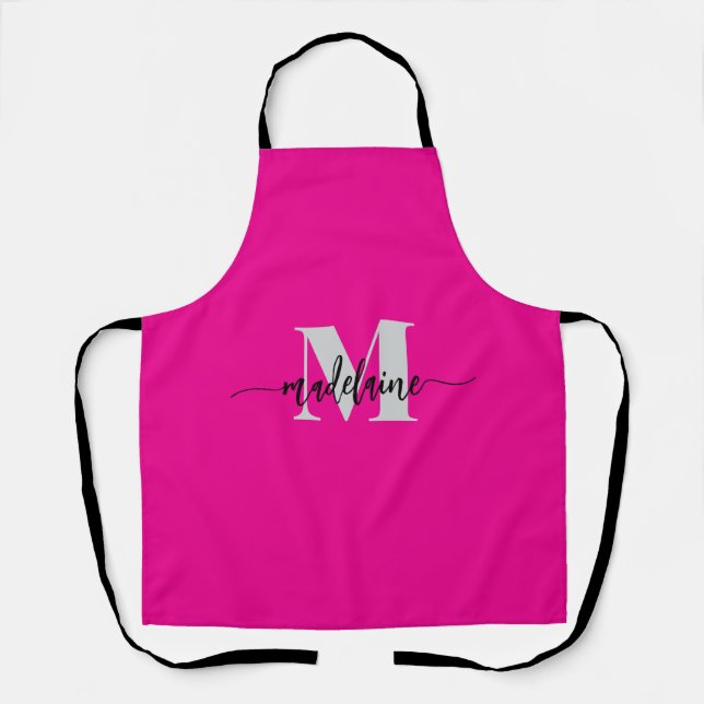 Monogram Black Silver Pink Personal  Apron (Front)