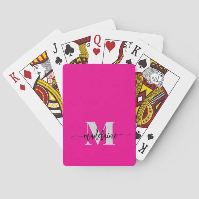 Monogram Black Silver Pink Personal Playing Cards (Back)