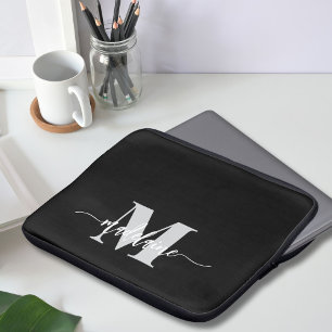 Monogram Black Silver White Personal Laptop Sleeve