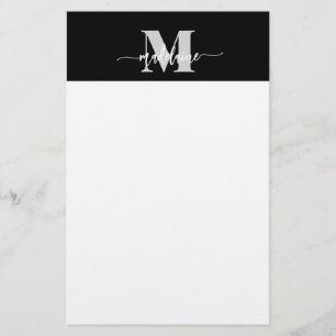 Monogram Black Silver White Personal Stationery