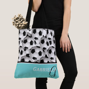 Monogram Black Soccer Ball Pattern Tote Bag