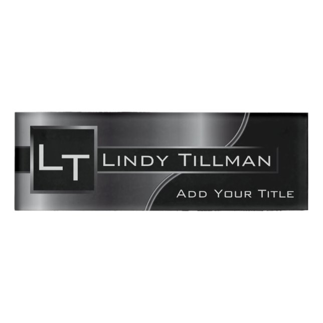 Monogram Black Steel Name Tag (Front)