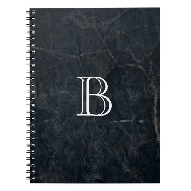 Monogram Black Stone Abstract Grunge Texture Spiral Notebook (Front)