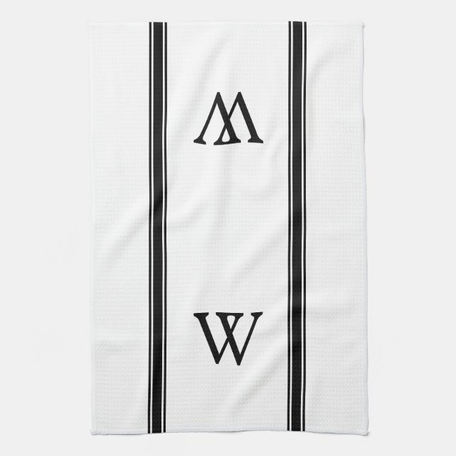 Monogram Black Stripe Personalised Kitchen Towel (Vertical)