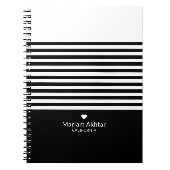 Monogram Black Stripes Trendy Chic Script Modern Notebook (Front)