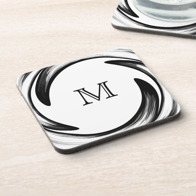 Monogram Black Swirl Abstract Art #2 Coaster (Left Side)