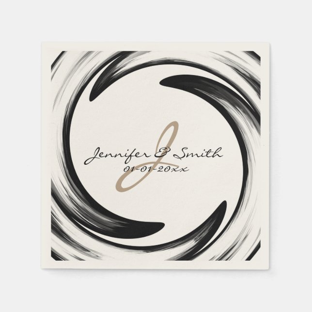Monogram Black Swirl Abstract Art #2 Napkin (Front)