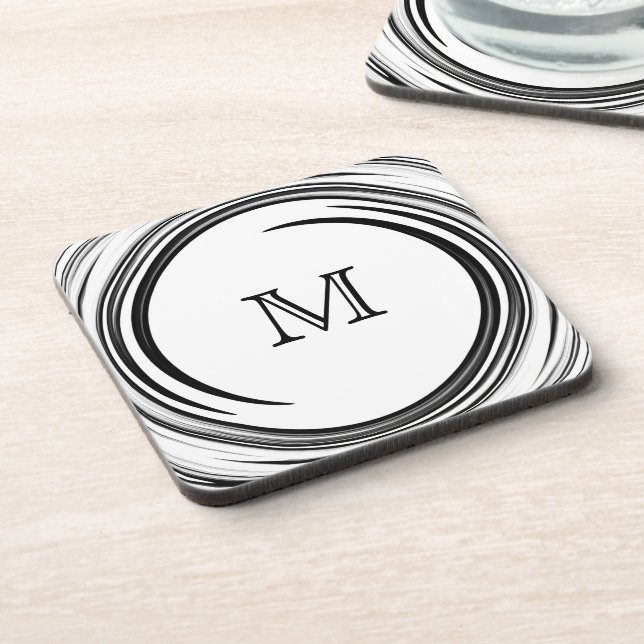 Monogram Black Swirl Abstract Art Coaster (Left Side)