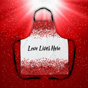 Monogram - Black text on white with red glitter   Apron