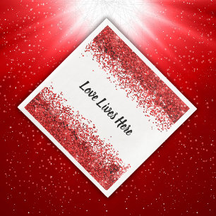 Monogram - Black text on white with red glitter   Napkin