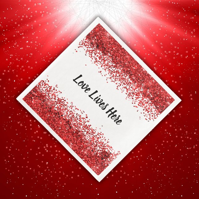 Monogram - Black text on white with red glitter | Napkin (Creator Uploaded)